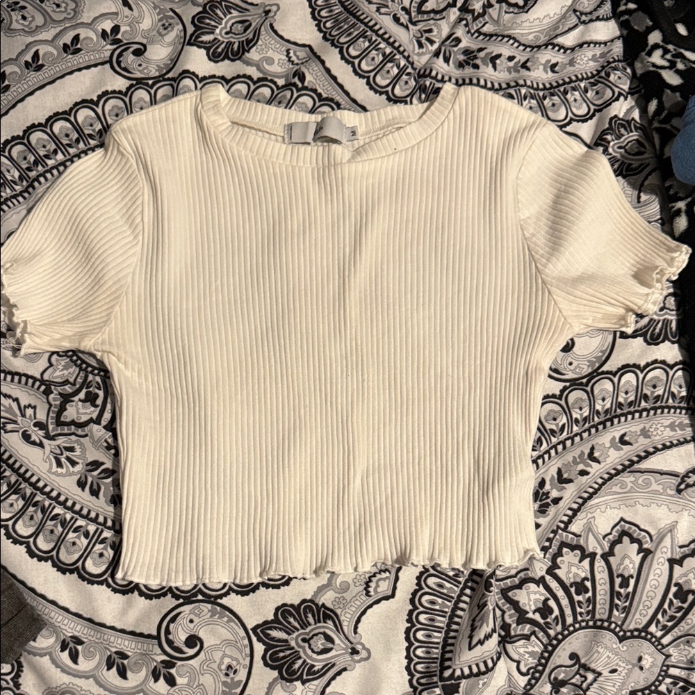 Adika Cream Ribbed Crop Top